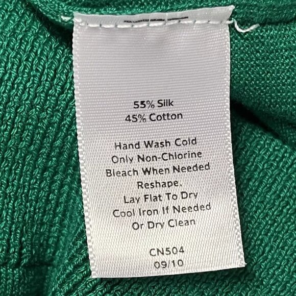 Talbots Silk Blend Sweater Petites L Kelly Green Rolled Ruffle Thin Knit - Picture 7 of 7